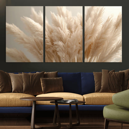50300-MGV-CV-36X24-Pampas Grass Wall Art Canvas Print, Framed Minimalist Pampas Grass Art Picture Print, Beige Pampas Grass Perfect Minimalist Boho