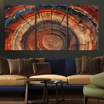 28555-MGV-CV-36X24-Tree Ring Wall Art – Rustic Wood Grain Canvas Print, Natural Texture Abstract Artwork Poster for Living Room, Bedroom, Office,