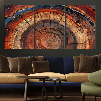 28555-MGV-CV-36X24-Tree Ring Wall Art – Rustic Wood Grain Canvas Print, Natural Texture Abstract Artwork Poster for Living Room, Bedroom, Office,