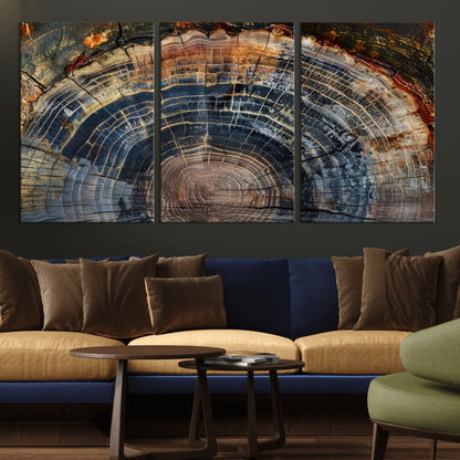 16193-MGV-CV-36X24-Tree Ring Wall Art – Abstract Wood Grain Canvas Print, Rustic Nature Texture Artwork Poster for Living Room, Bedroom, Office,