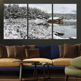 29975-MGV-CV-36X24-Winter Cabin by the Lake Wall Art – Snowy Mountain Landscape Canvas Print, Rustic Lodge Cabin Decor for Cozy Living Room, Bedroom