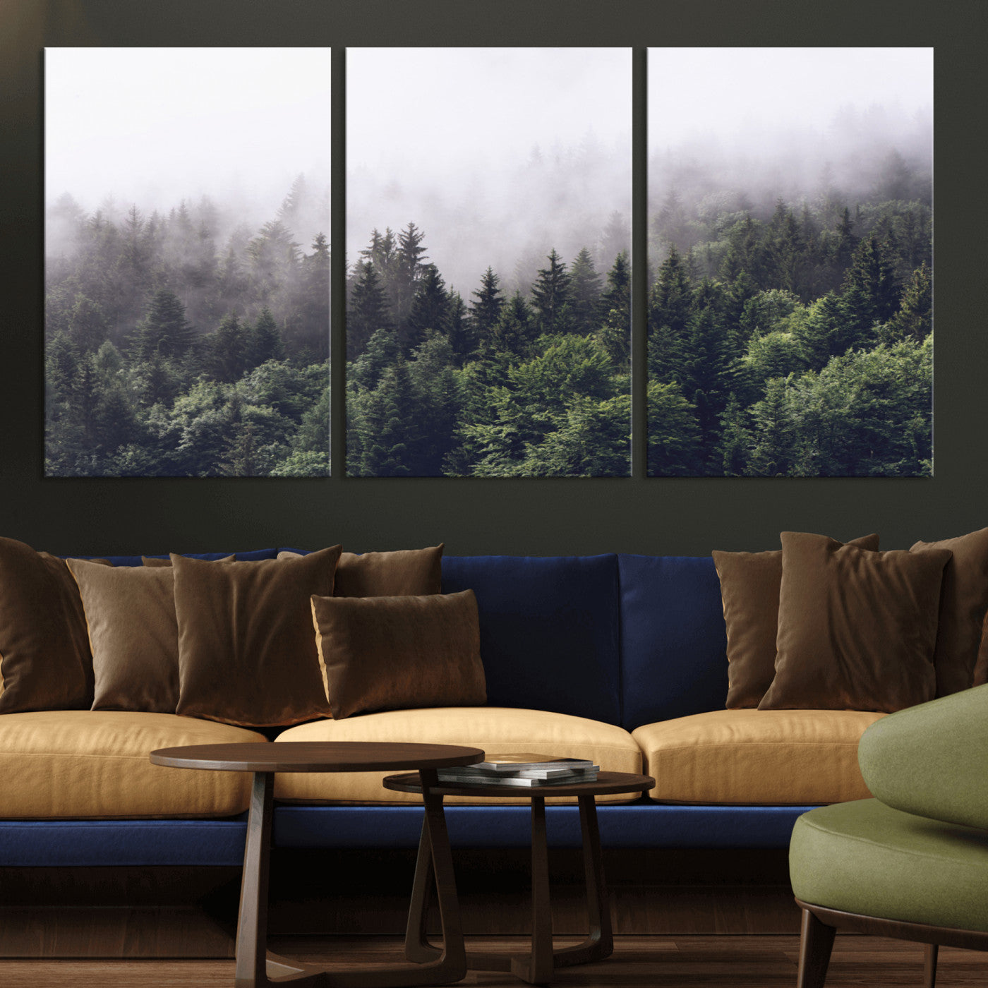 42578900-MGV-CV-36X24-Misty Pine Forest Wall Art – Tranquil Foggy Mountain Canvas Print, Nature Landscape Décor for Bedroom, Living Room, Cabin or