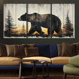 83875-MGV-CV-36X24-Sunset Bear Wall Art – Rustic Wildlife Canvas Print with Forest Silhouette, Cabin Lodge Decor for Living Room or Office