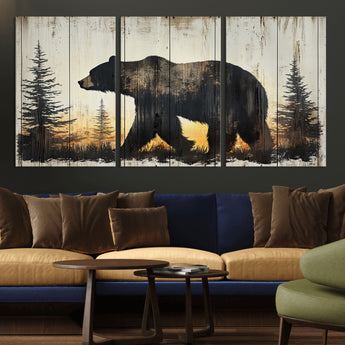 83875-MGV-CV-36X24-Sunset Bear Wall Art – Rustic Wildlife Canvas Print with Forest Silhouette, Cabin Lodge Decor for Living Room or Office