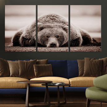 20611-MGV-CV-36X24-Grizzly Bear Wall Art – Majestic Wildlife Sepia Canvas Print, Rustic Nature Animal Artwork for Cabin, Lodge, Living Room, Bedroom,