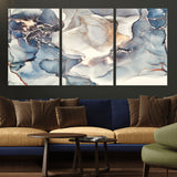 51497-MGV-CV-36X24-Abstract Blue and Gold Wall Art – Modern Fluid Ink Style Canvas Print, Elegant Contemporary Decor for Living Room, Office