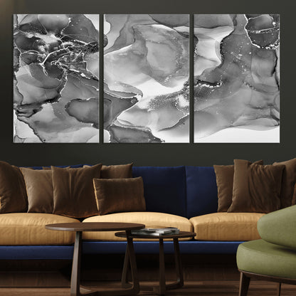 15911-MGV-CV-36X24-Black and White Abstract Wall Art – Modern Ink Swirl Canvas Print, Minimalist Contemporary Painting for Living Room, Bedroom,