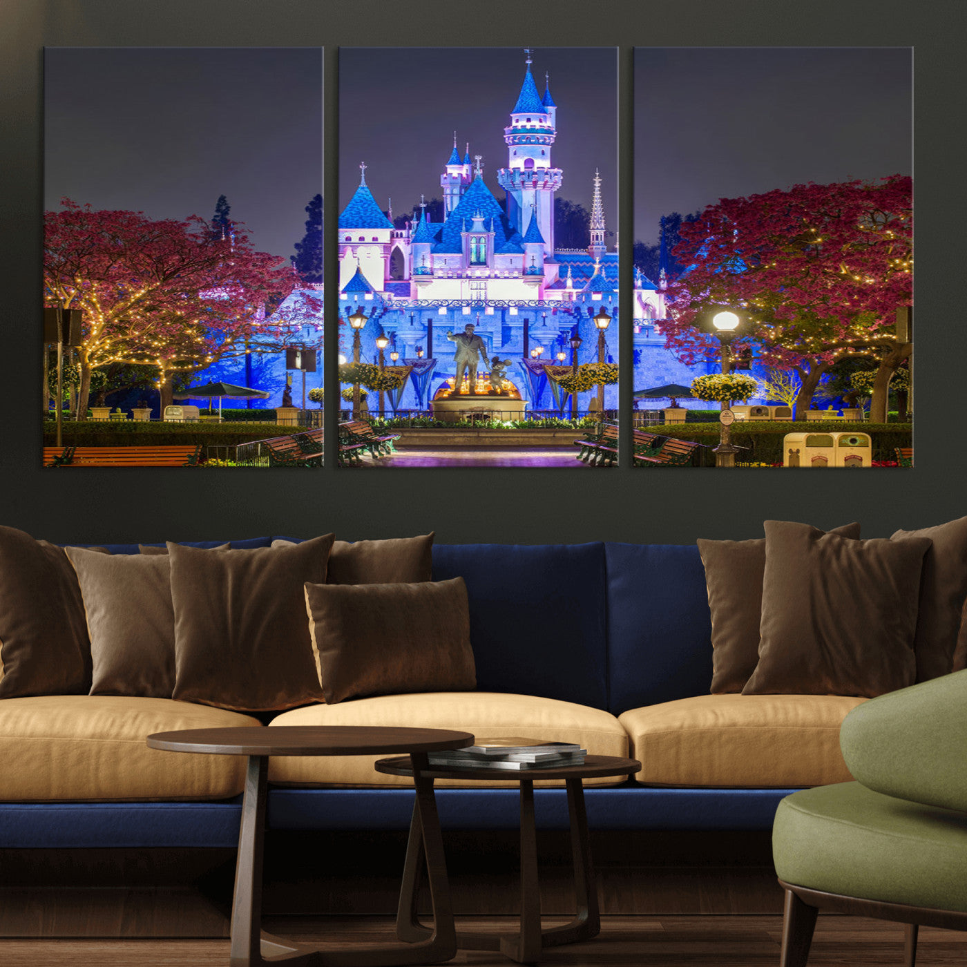66710-MGV-CV-36X24-Enchanted Castle Wall Art – Magical Night Scene Canvas Print with Glowing Lights, Fantasy Architecture Artwork for Living Room,