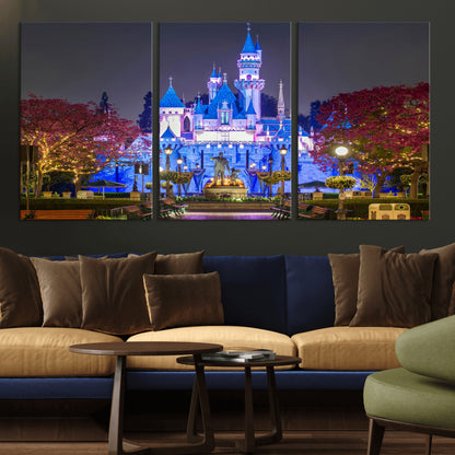 66710-MGV-CV-36X24-Enchanted Castle Wall Art – Magical Night Scene Canvas Print with Glowing Lights, Fantasy Architecture Artwork for Living Room,