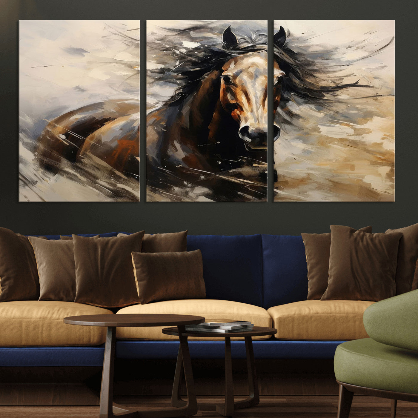 53001-MGV-CV-36X24-Wild Horse Wall Art – Majestic Stallion Canvas Print with Flowing Mane, Rustic Western Style Painting for Living Room, Office or