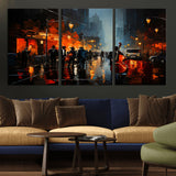 46538-MGV-CV-36X24-Urban Jazz Night Wall Art – Dramatic Music Canvas Print with Double Bass and Street Musicians, Modern City Scene Artwork for