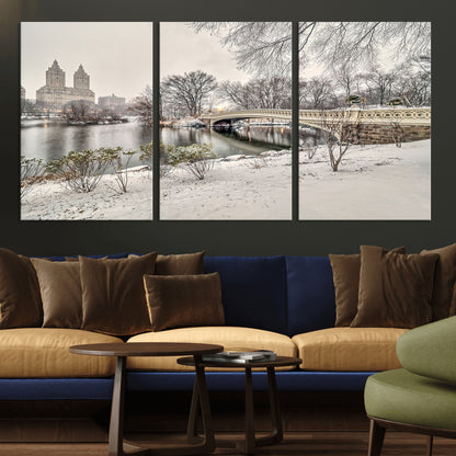 60292-MGV-CV-36X24-Central Park Winter Wall Art – Snowy Bow Bridge Canvas Print, Scenic New York City Landscape Photography for Living Room, Bedroom