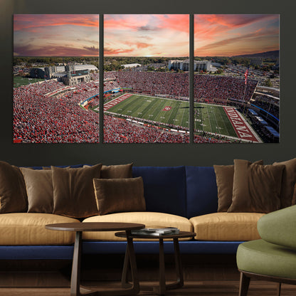 51135-MGV-CV-36X24-Indiana Hoosiers Stadium Wall Art – Panoramic Football Canvas Print with Game Day Crowd and Sunset Sky, Sports Artwork for Man