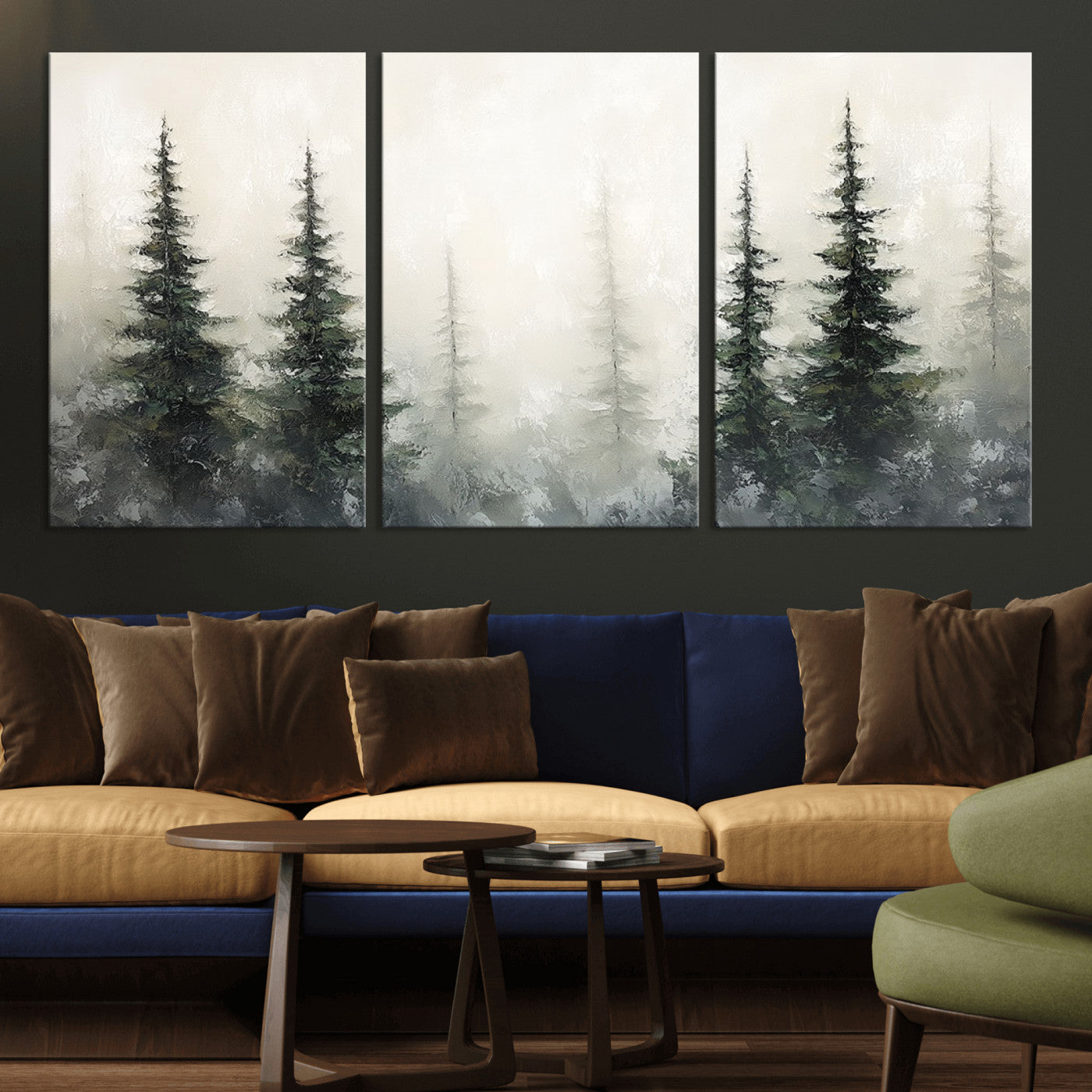 33241-MGV-CV-36X24-Misty Forest Wall Art Canvas Print, Framed Foggy Pines Art Picture Print, Forest Haze Perfect Rustic Minimalist Decor Artwork