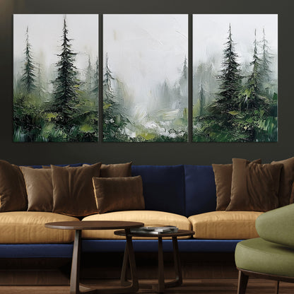 76014-MGV-CV-36X24-Forest Wall Art – Textured Canvas Print Featuring Misty Evergreen Pines and Woodland Landscape, Rustic Nature Artwork for Living