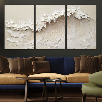 45175-MGV-CV-36X24-Textured Wave Wall Art Canvas Print, Framed Minimal Seascape Art Picture Print, Elegant Wave Perfect Modern Coastal Decor Artwork
