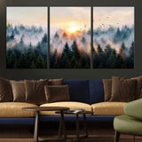 56391411-MGV-CV-36X24-Misty Forest Wall Art Canvas Print, Framed Sunrise Pines Art Picture Print, Moody Pines Perfect Serene Woodland Decor Artwork