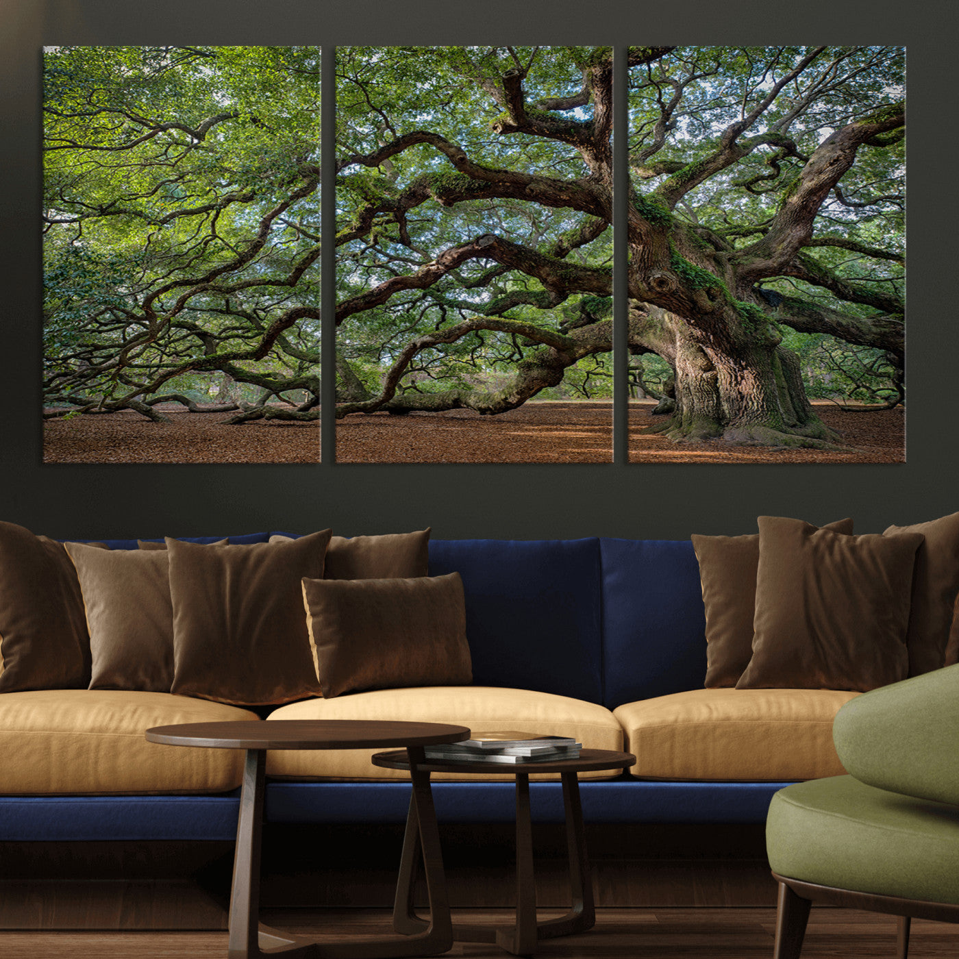 MGV-CV-60X30-3P - Historic Tree Wall Art Canvas Print, Framed Mossy Tree Art Picture Print, Twisted Branches Perfect Nature Southern Decor Artwork