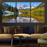 87724099-MGV-CV-36X24-Maroon Bells Wall Art Canvas Print, Framed Snowy Mountains Art Picture Print, Pine Forest Perfect Vibrant Alpine Decor Artwork
