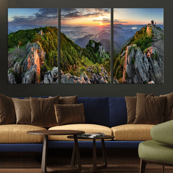 51582565-MGV-CV-36X24-Mountain Sunrise Panorama Wall Art – Scenic Landscape Canvas Print, Hiking Adventure Nature Photography, Large Mountain Range Wall