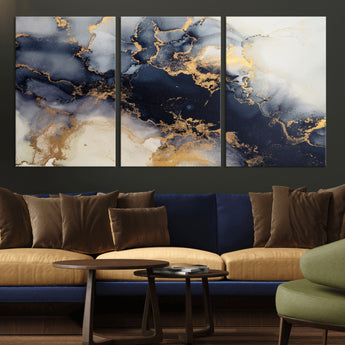 41136487-MGV-CV-36X24-Black Marble Wall Art Canvas Print, Framed Gold Veins Art Picture Print, Abstract Texture Perfect Moody Luxe Decor Artwork