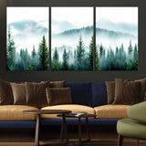 16716676-MGV-CV-36X24-Pine Forest Wall Art Canvas Print, Framed Misty Mountains Art Picture Print, Foggy Trees Perfect Moody Forest Decor Artwork