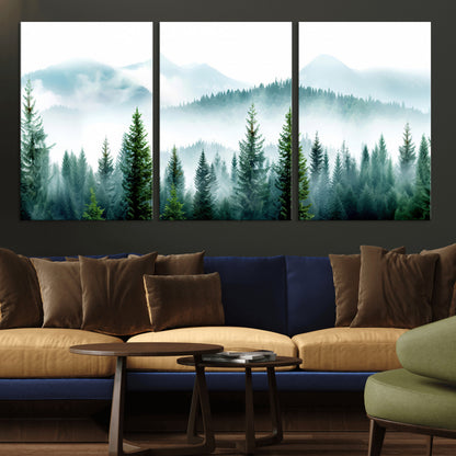 16716676-MGV-CV-36X24-Pine Forest Wall Art Canvas Print, Framed Misty Mountains Art Picture Print, Foggy Trees Perfect Moody Forest Decor Artwork