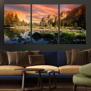 31199457-MGV-CV-36X24-Yosemite Valley Wall Art Canvas Print, Framed El Capitan Art Picture Print, Sunset Sky Perfect Vibrant Western Decor Artwork