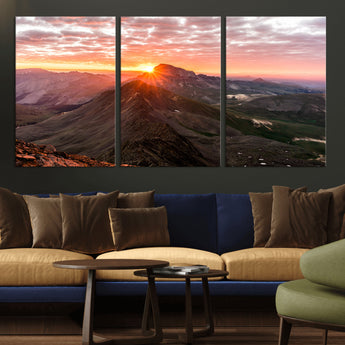 50957419-MGV-CV-36X24-Mountain Sunrise Wall Art Canvas Print, Framed Alpine Ridge Art Picture Print, Mountain Range Perfect Vibrant Rustic Decor Artwork