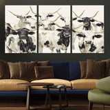 52947970-MGV-CV-36X24-Texas Longhorn Wall Art Canvas Print, Framed Cattle Herd Art Picture Print, Herd Portrait Perfect Modern Farmhouse Decor Artwork