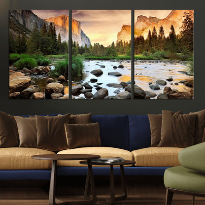 90956031-MGV-CV-36X24-Yosemite Valley Wall Art – Scenic Mountain River Landscape Canvas Print, Nature Photography for Living Room, Bedroom, Cabin,