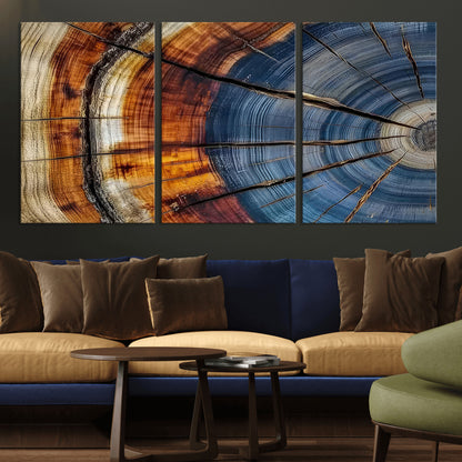 96890915-MGV-CV-36X24-Abstract Tree Ring Wall Art – Rustic Nature Canvas Print with Wood Grain Texture, Modern Earth Tone Artwork for Office, Living