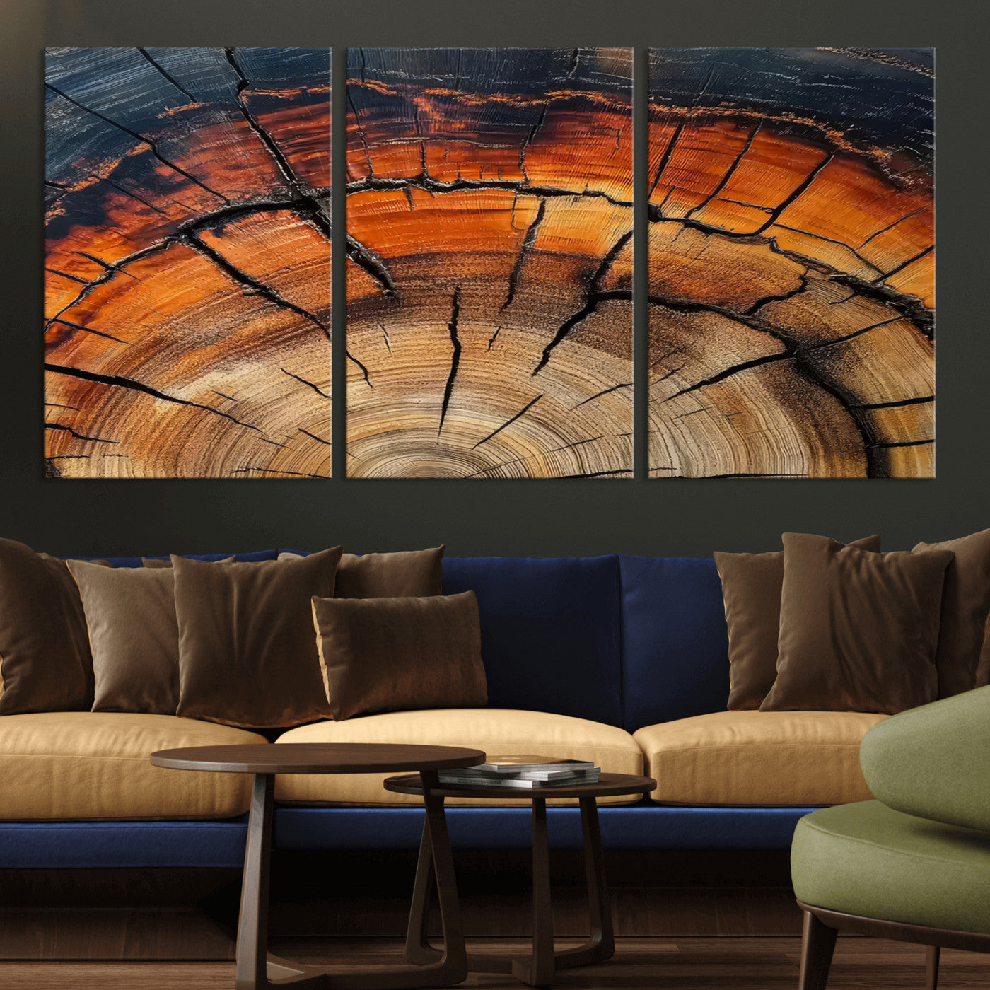 65909987-MGV-CV-36X24-Rustic Tree Ring Wall Art – Nature Inspired Wooden Texture Canvas Print, Modern Abstract Artwork for Living Room, Bedroom, Office