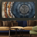 91368647-MGV-CV-36X24-Smoky Blue Tree Ring Wall Art – Rustic Wood Cross Section Canvas Print, Modern Nature Inspired Decor for Living Room, Office, or