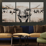 27497342-MGV-CV-36X24-Texas Longhorn Wall Art Canvas Print, Framed Speckled Cow Art Picture Print, Horned Cattle Perfect Rustic Western Decor Artwork