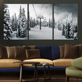 31156828-MGV-CV-36X24-Snowy Pines Wall Art Canvas Print, Framed Ski Lift Art Picture Print, Winter Forest Perfect Moody Lodge Decor Artwork
