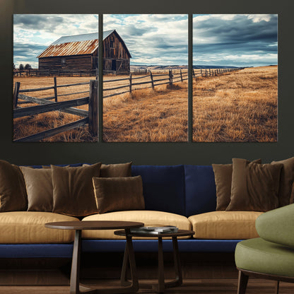 69356982-MGV-CV-36X24-Old Barn Wall Art Canvas Print, Framed Rustic Fence Art Picture Print, Wooden Farmhouse Perfect Rustic Farmhouse Decor Artwork