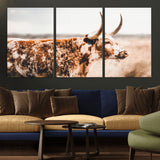 11528295-MGV-CV-36X24-Speckled Longhorn Wall Art Canvas Print, Framed Texas Cattle Art Picture Print, Horned Cow Perfect Rustic Western Decor Artwork