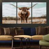 39350715-MGV-CV-36X24-Texas Longhorn Wall Art Canvas Print, Framed Longhorn Cow Art Picture Print, Western Cattle Perfect Rustic Western Decor Artwork