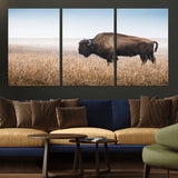 91267849-MGV-CV-36X24-Wild Bison Wall Art Canvas Print, Framed Bison in Prairie Art Picture Print, Rustic Western Perfect Rustic Western Decor Artwork