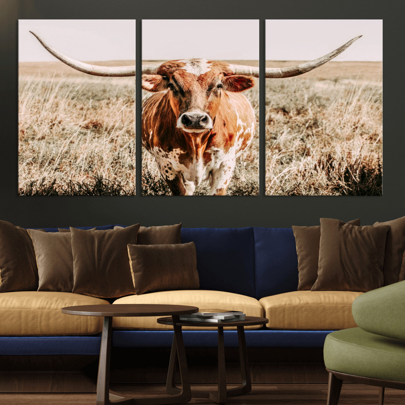 54986862-MGV-CV-36X24-Majestic Longhorn Wall Art – Canvas Print of Graceful Strength & Bold Spirit, Wild Plains Beauty Nature Inspired Rustic Decor for