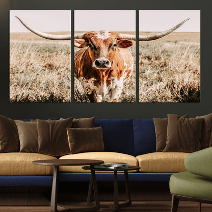 54986862-MGV-CV-36X24-Majestic Longhorn Wall Art – Canvas Print of Graceful Strength & Bold Spirit, Wild Plains Beauty Nature Inspired Rustic Decor for