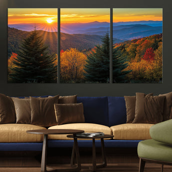 36964931-MGV-CV-36X24-Autumn Mountains Wall Art Canvas Print, Framed Sunset Glow Forest Art Picture Print, Golden Trees Perfect Vibrant Nature Decor
