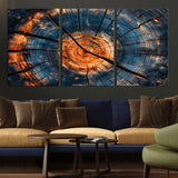 81894502-MGV-CV-36X24-Burnt Wood Wall Art Canvas Print, Framed Aged Timber Art Picture Print, Rustic Tree Slice Perfect Rustic Decor Artwork for Home,