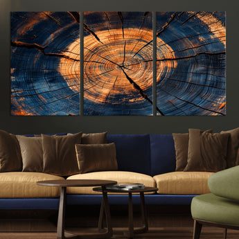 18975622-MGV-CV-36X24-Burnt Wood Wall Art Canvas Print, Framed Aged Timber Art Picture Print, Rustic Tree Slice Perfect Rustic Decor Artwork for Home,