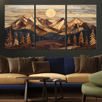 39116082-MGV-CV-36X24-Wood Mountain Landscape Wall Art Canvas Print, Framed Sunset Hills Art Picture Print, Abstract Nature Perfect Boho Decor Artwork