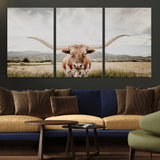 80054319-MGV-CV-36X24-Texas Longhorn Wall Art Canvas Print, Framed Western Cow Art Picture Print, Rustic Farmhouse Perfect Farmhouse Decor Artwork
