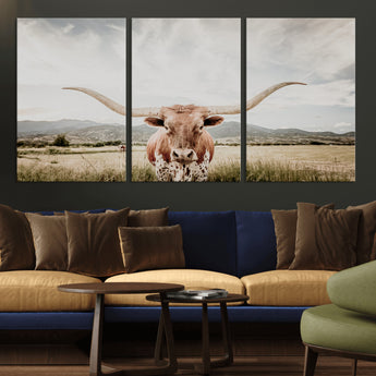 80054319-MGV-CV-36X24-Longhorn Wall Art – Rustic Western Canvas Print, Majestic Bull Artwork for Farmhouse, Ranch or Living Room