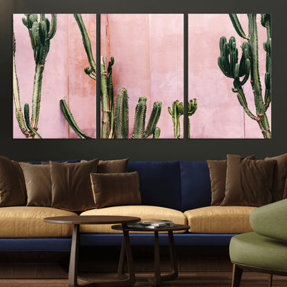 93119502-MGV-CV-36X24-Tall Cactus Wall Art Canvas Print, Framed Pink Wall Art Picture Print, Cactus Lines Perfect Modern Desert Decor Artwork