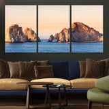 72996116-MGV-CV-36X24-El Arco Wall Art Canvas Print, Framed Cabo Rocks Art Picture Print, Ocean Arch Perfect Golden Coastal Landmark Decor Artwork